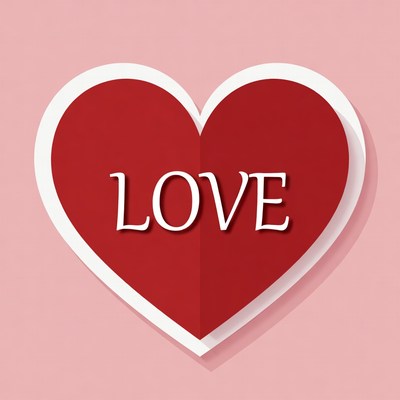 Red Heart LOVE on Pink Background