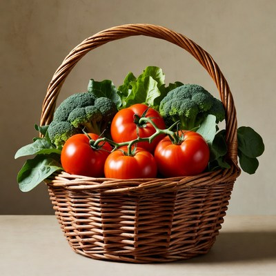 Basket of Tomatoes and Broccoli
