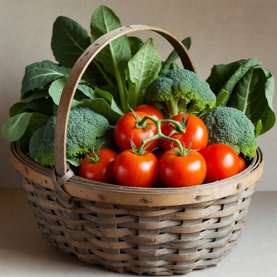 Basket of Tomatoes and Broccoli