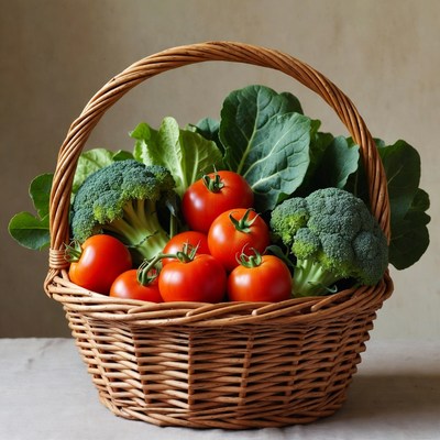 Basket of Tomatoes and Broccoli