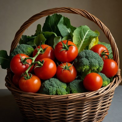 Basket of Tomatoes and Broccoli