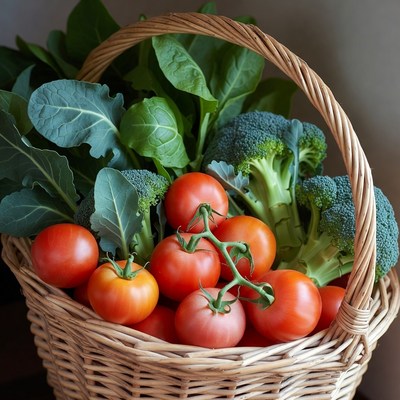 Fresh vegetables in wicker basket
