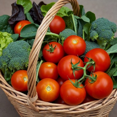 Fresh vegetables in wicker basket