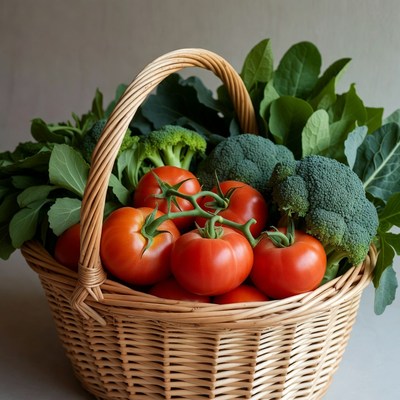 Basket of Tomatoes and Broccoli