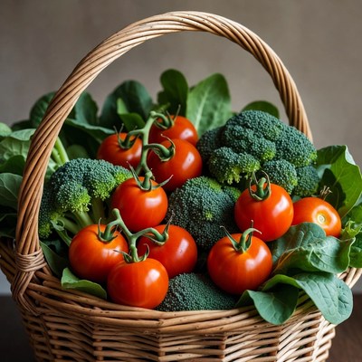 Basket of Tomatoes and Broccoli