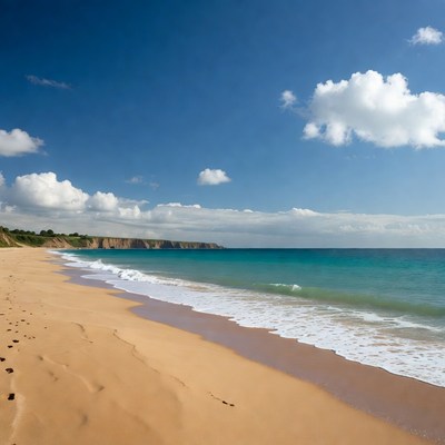 Sandy Beach with Footprints and Ocean Waves