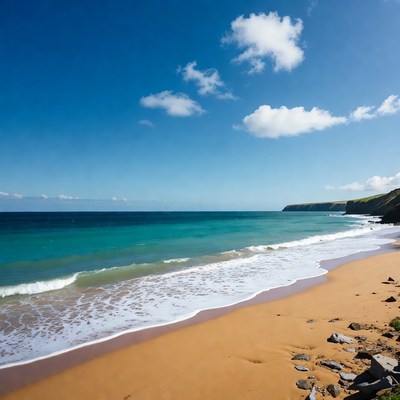 Sandy beach with turquoise ocean and cliffs
