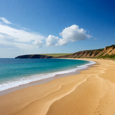 Curved Sandy Beach with Cliffs