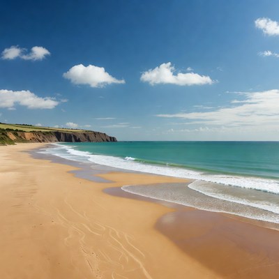Sandy Beach with Cliffs and Ocean