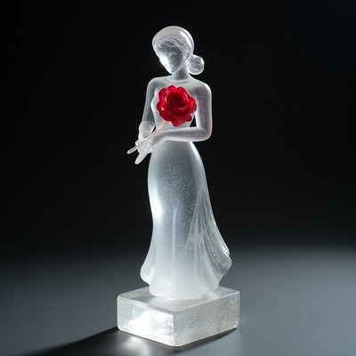 Transparent woman holding red rose