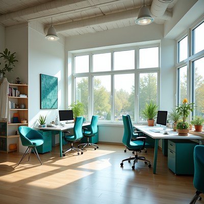 Modern Empty Office with Green Desks
