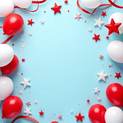 Red White Balloons Stars Blue Background