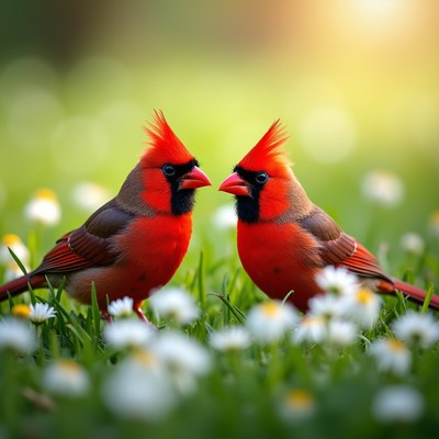 Two Northern Cardinals Facing Each Other