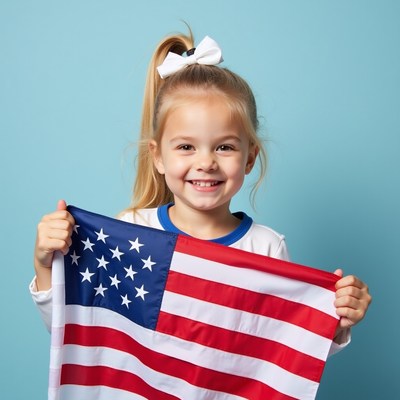 Girl holding American flag