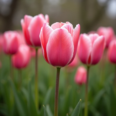 Pink Tulips in Bloom Field