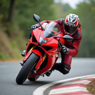 Man leaning on red sport motorcycle