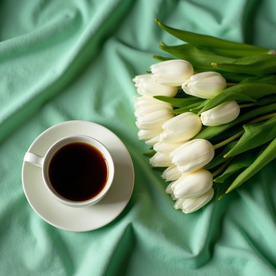 White Tulips and Coffee Cup
