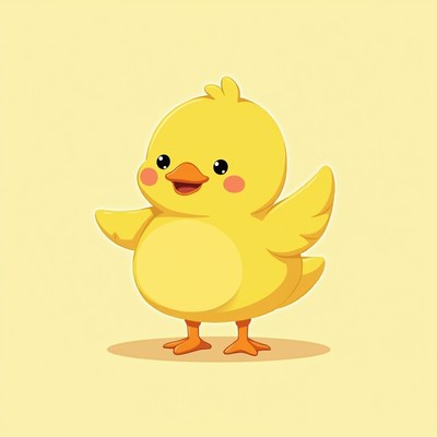 Cute yellow chick spreading wings