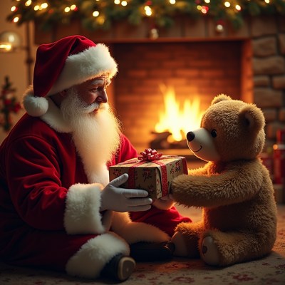 Santa Claus giving teddy bear gift