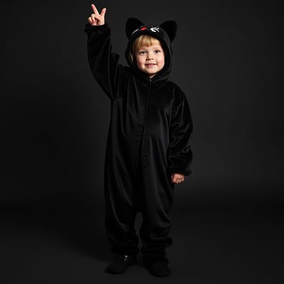 Blonde toddler girl in black cat costume