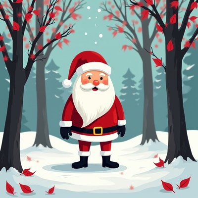 Santa Claus in snowy autumn forest