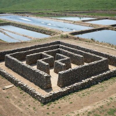 Stone Maze Surrounded by Fish Ponds