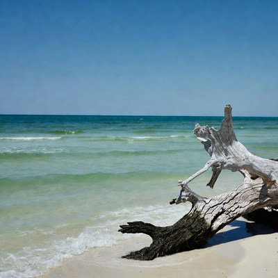Driftwood on sunny beach