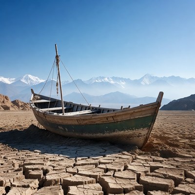 Old Boat on Dry Desert Lake