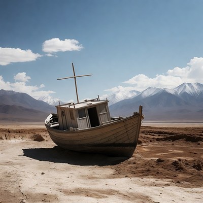 Abandoned Boat in Desert Mountains
