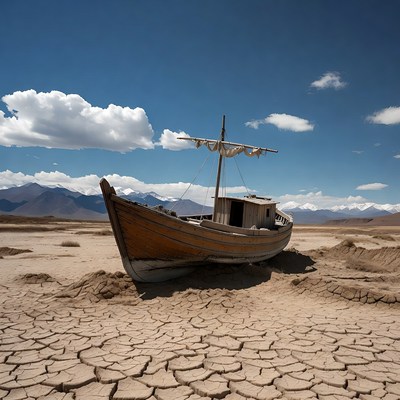 Abandoned Boat in Desert Landscape