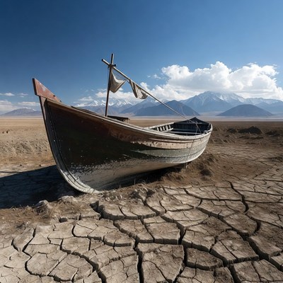 Rusty Boat on Dry Lakebed