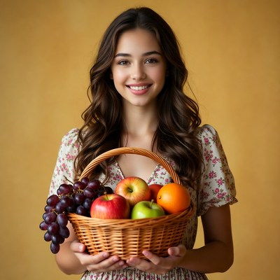 Woman holding basket of fruit