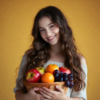 Girl holding basket of fruit