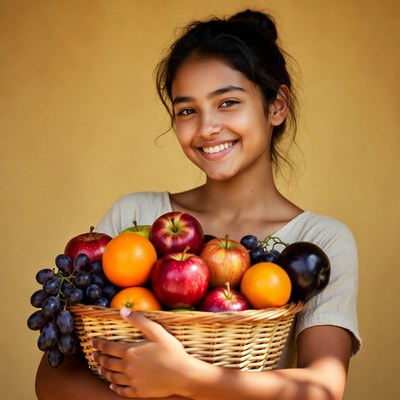 Indian girl holding fruit basket