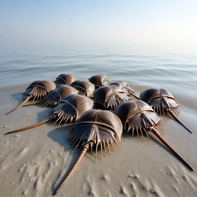 Horseshoe Crabs on Beach Shore