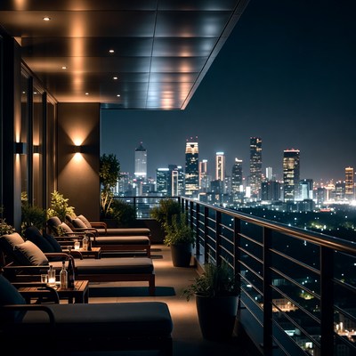 Luxury Rooftop Terrace Night City View