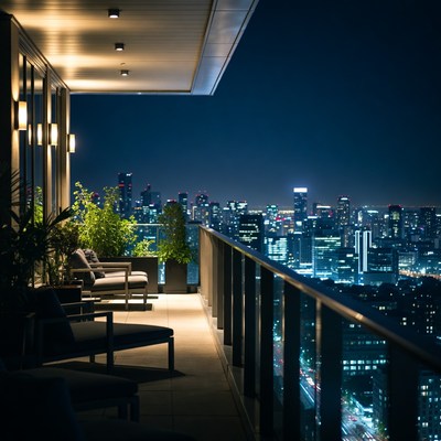 Luxury Balcony Overlooking Night City Skyline
