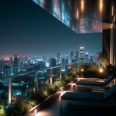 Luxury Balcony Overlooking Night City Skyline