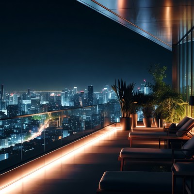 Luxury Rooftop Terrace Night City View
