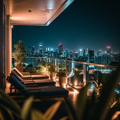 Luxury Balcony Overlooking Night City Skyline