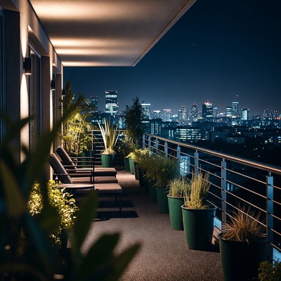 Modern Balcony Overlooking Night City Skyline
