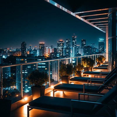 Night City Skyline from Rooftop Lounge
