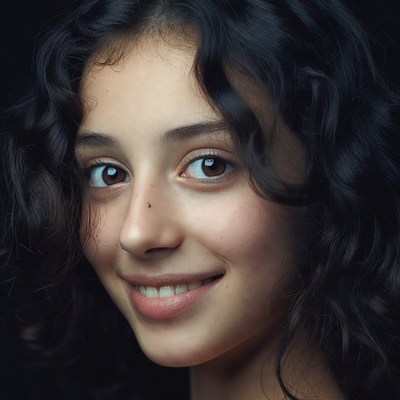 Smiling woman with curly black hair