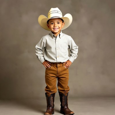 Toddler boy in cowboy hat and boots