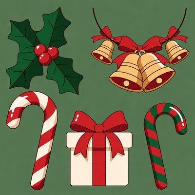 Christmas Holly Bells Candy Canes Gift