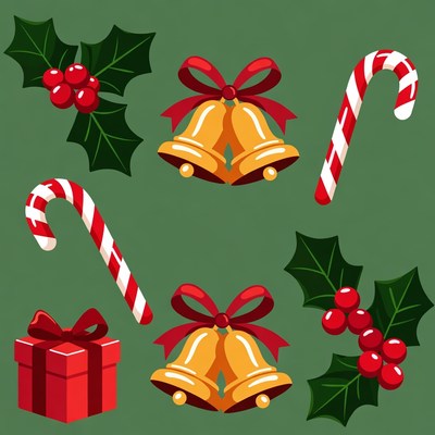 Christmas Holly Bells Candy Canes Gift