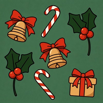 Christmas Clipart Holly Bells Candy Canes Gift