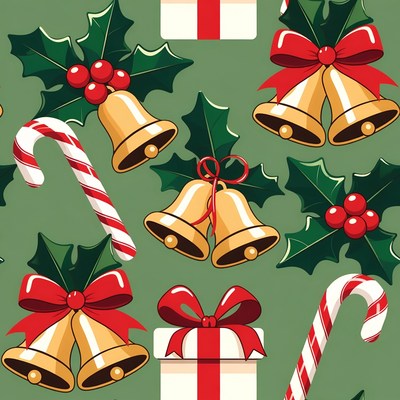 Christmas Holly Bells Candy Canes