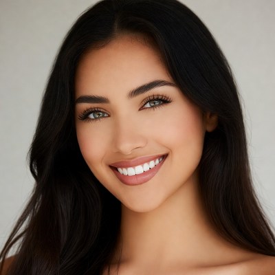Smiling woman with long black hair