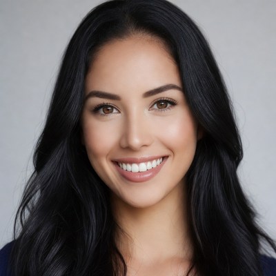 Smiling woman with long black hair